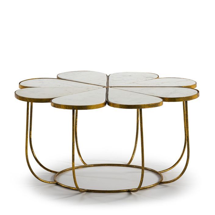 Table basse marbre blanc et métal doré Hugos - Photo n°1