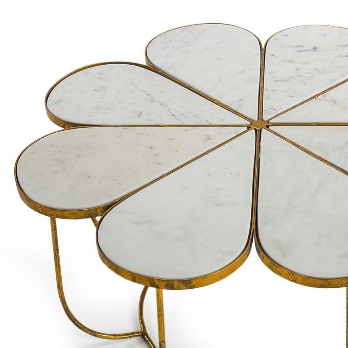Table basse marbre blanc et métal doré Hugos - Photo n°2