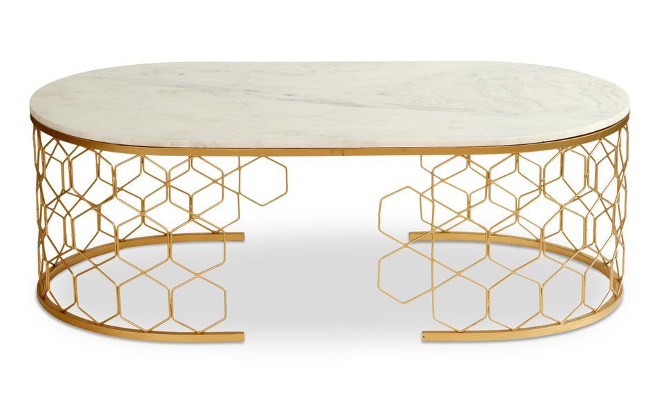 Table basse marbre blanc et pieds métal doré Lorci 110 cm - Photo n°2