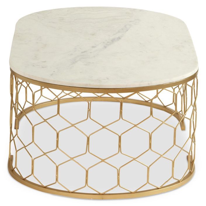 Table basse marbre blanc et pieds métal doré Lorci 110 cm - Photo n°3