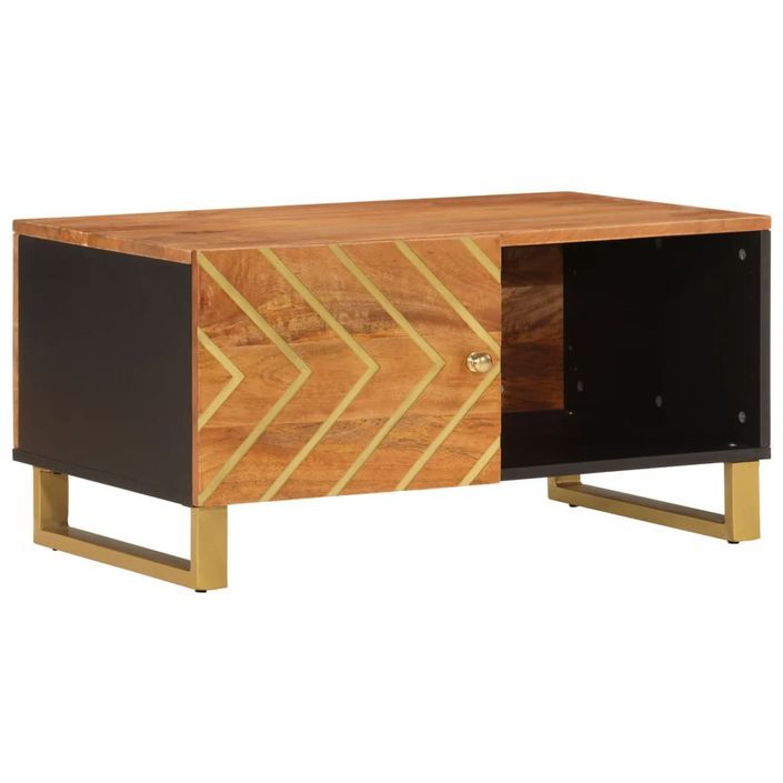 Table basse marron et noir 80x50x40 cm bois de massif manguier - Photo n°1