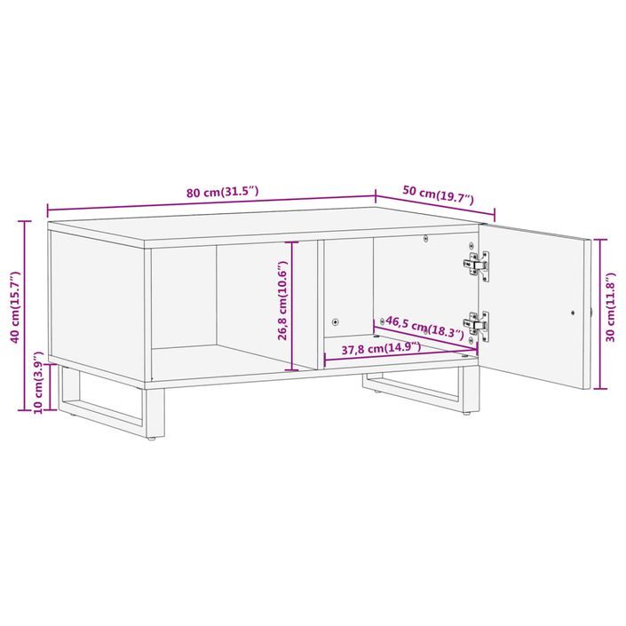 Table basse marron et noir 80x50x40 cm bois de massif manguier - Photo n°12