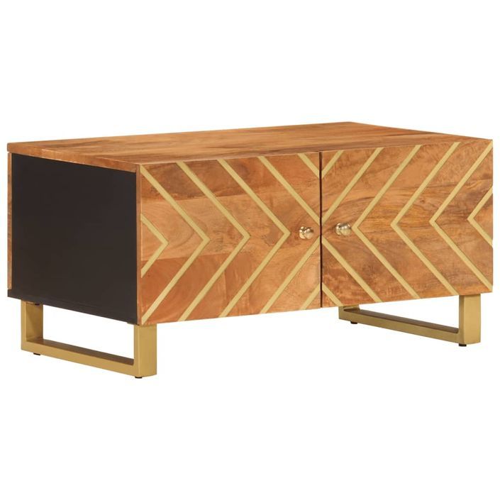 Table basse marron et noir 80x50x40 cm bois de massif manguier - Photo n°1