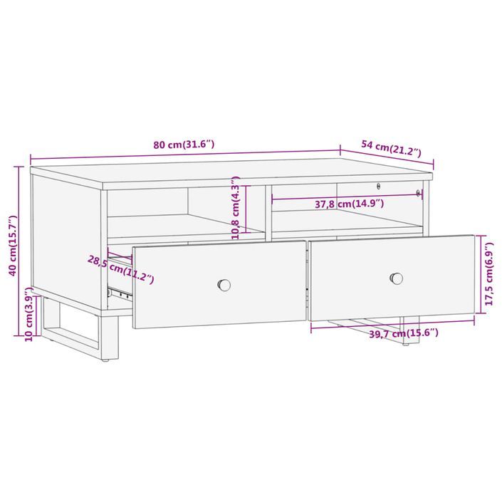 Table basse marron et noir 80x54x40 cm bois de massif manguier - Photo n°11