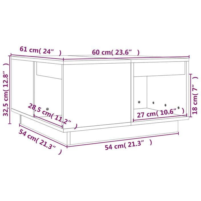 Table basse Marron miel 60x61x32,5 cm Bois massif de pin - Photo n°8