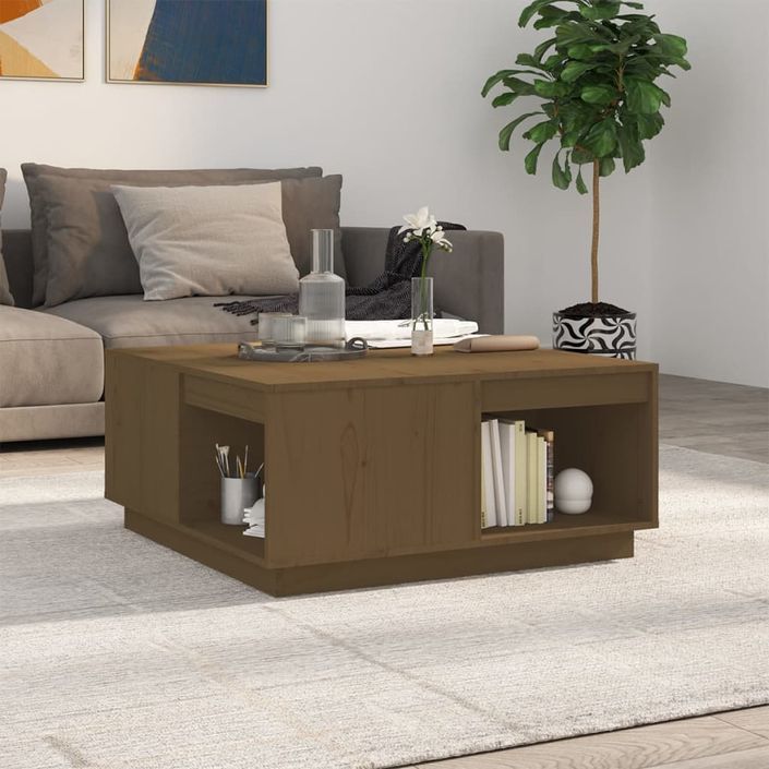 Table basse Marron miel 80x81x36,5 cm Bois massif de pin - Photo n°2