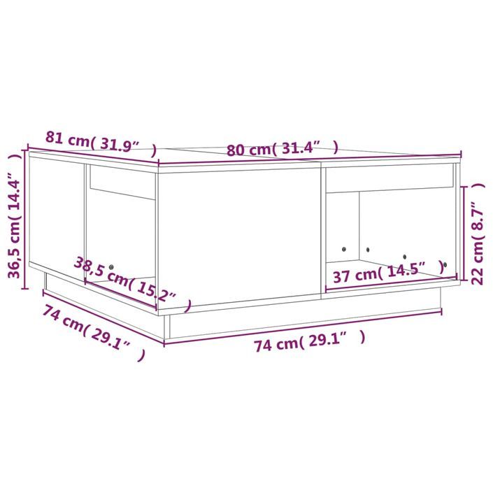 Table basse Marron miel 80x81x36,5 cm Bois massif de pin - Photo n°8