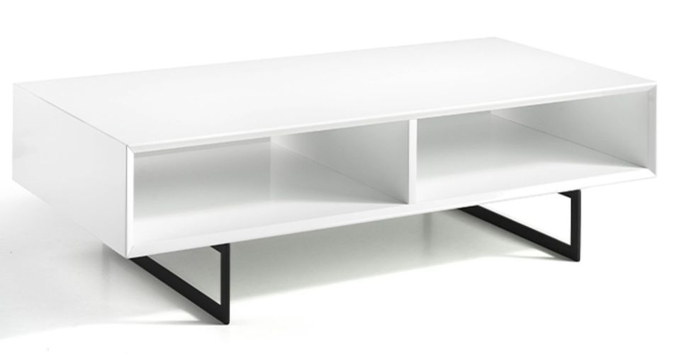 Table basse moderne en bois laqué blanc et acier noir Valina 120 cm - Photo n°1