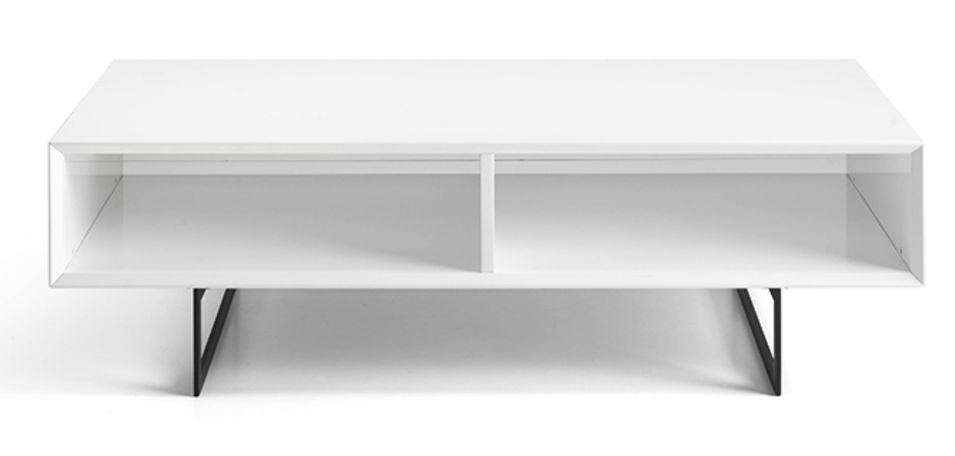 Table basse moderne en bois laqué blanc et acier noir Valina 120 cm - Photo n°2