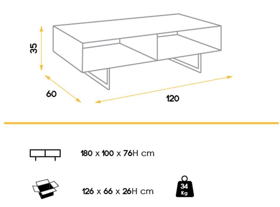 Table basse moderne en bois laqué blanc et acier noir Valina 120 cm - Photo n°4
