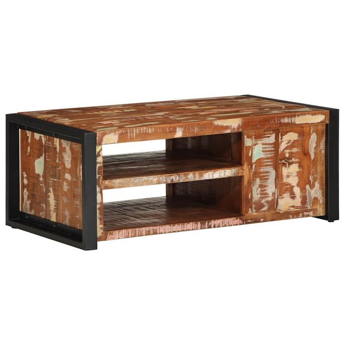 Table basse multicolore 90x50x36 cm bois de récupération massif - Photo n°7