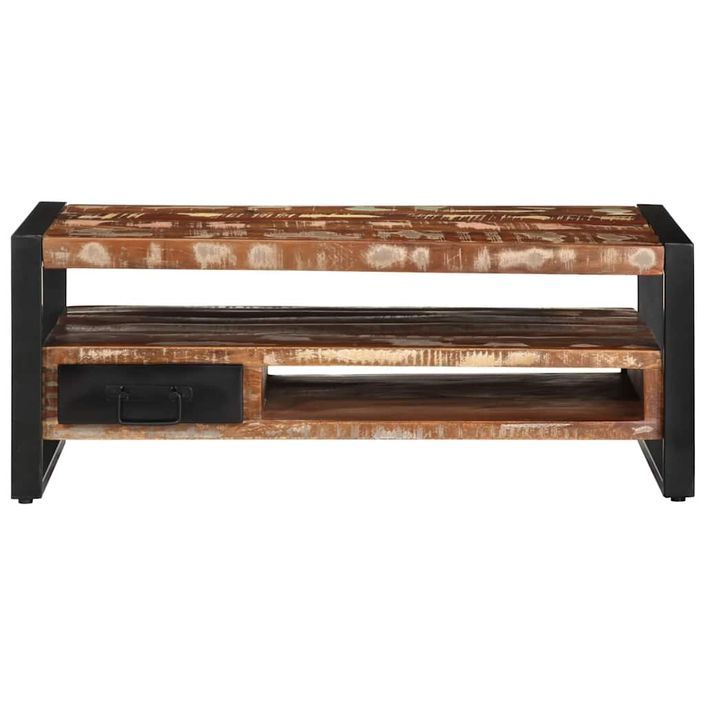 Table basse multicolore 90x50x36 cm bois de récupération massif - Photo n°5