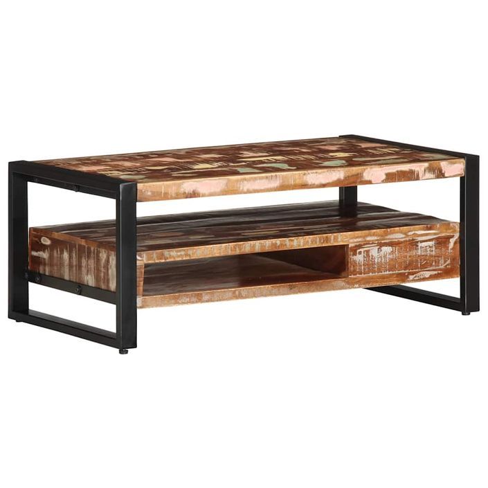 Table basse multicolore 90x50x36 cm bois de récupération massif - Photo n°6