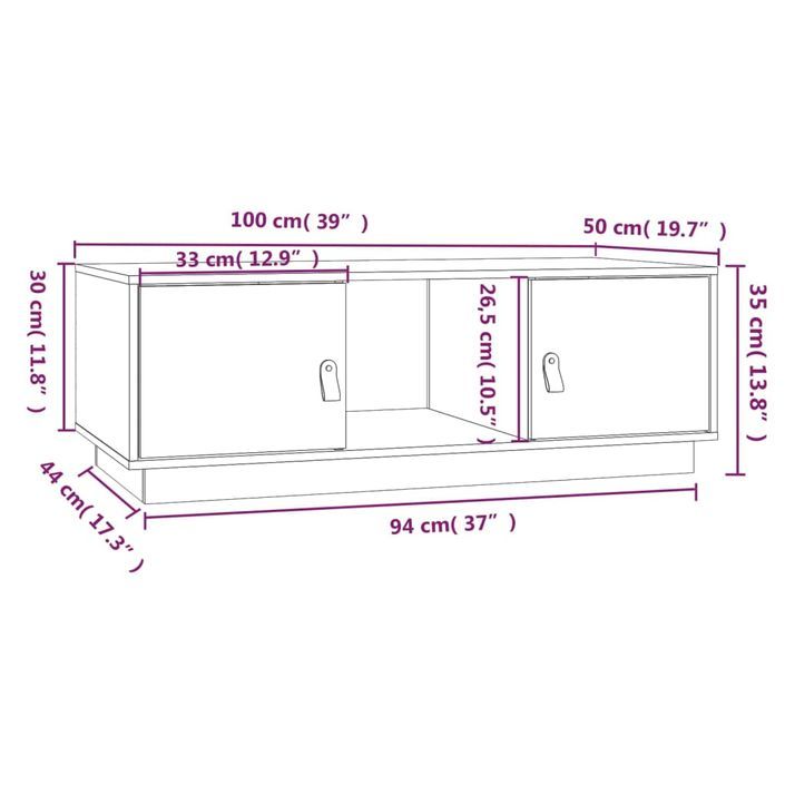 Table basse Noir 100x50x35 cm Bois massif de pin - Photo n°10