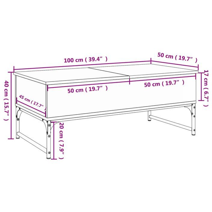 Table basse noir 100x50x40 cm bois d'ingénierie et métal - Photo n°11