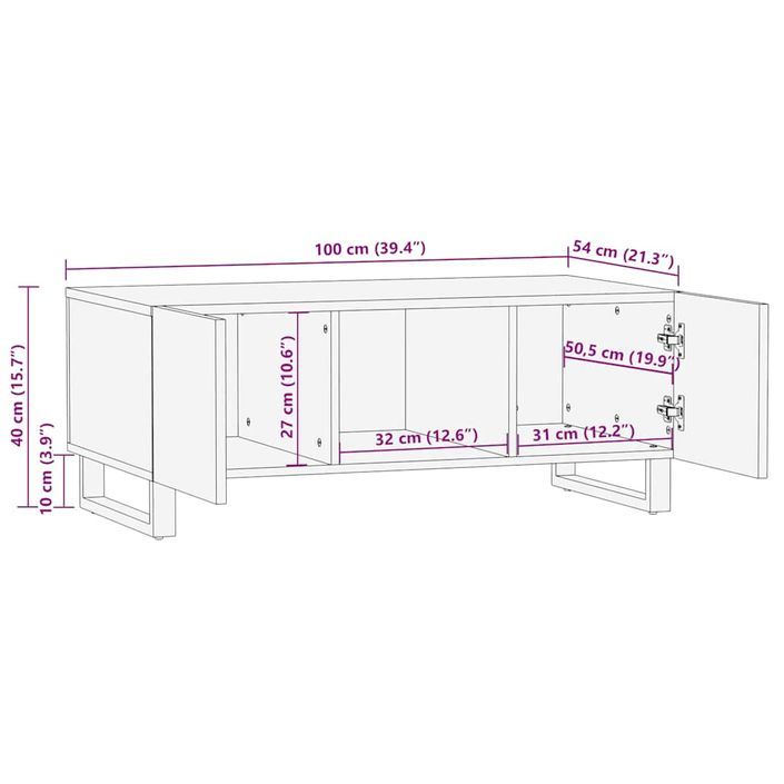 Table basse noir 100x54x40 cm bois massif de manguier - Photo n°11