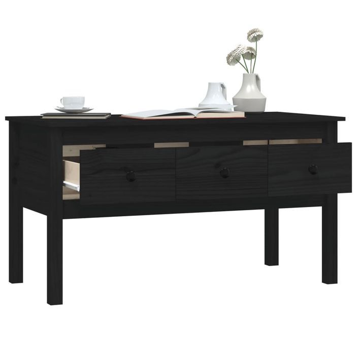 Table basse Noir 102x49x55 cm Bois massif de pin - Photo n°5