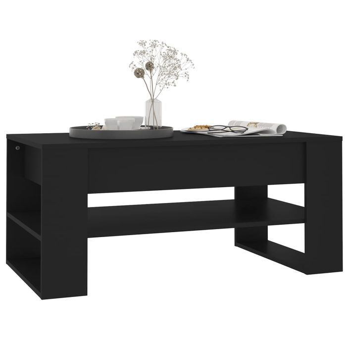 Table basse Noir 102x55x45 cm Bois d'ingénierie - Photo n°4