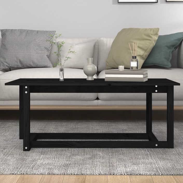 Table basse Noir 110x55x45 cm Bois massif de pin - Photo n°5