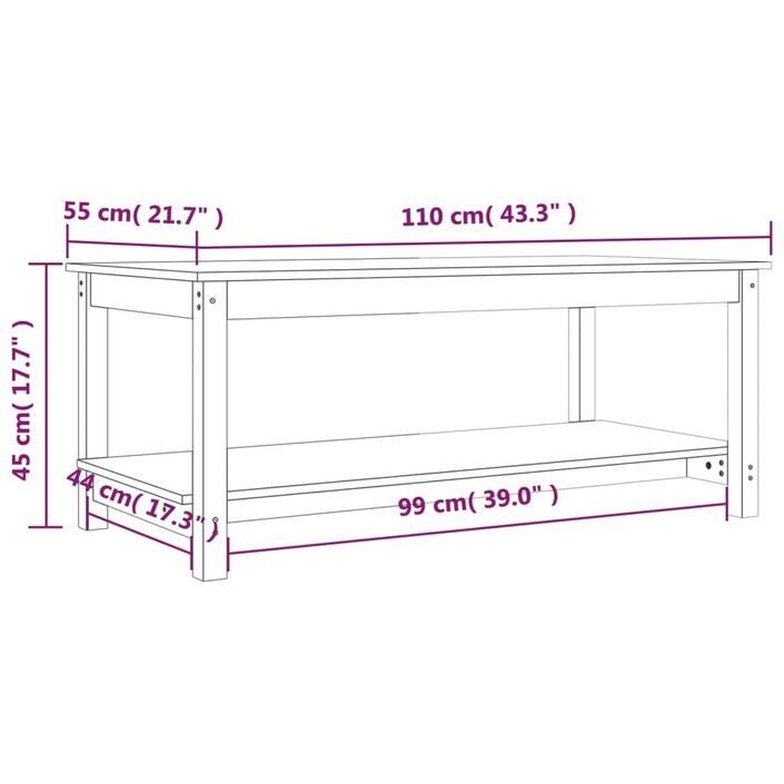 Table basse Noir 110x55x45 cm Bois massif de pin - Photo n°8