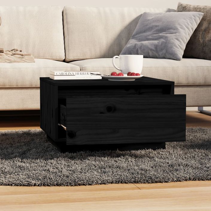 Table basse Noir 55x56x32 cm Bois massif de pin - Photo n°7