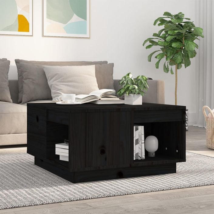 Table basse Noir 60x61x32,5 cm Bois massif de pin - Photo n°1