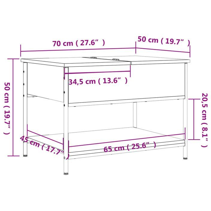 Table basse noir 70x50x50 cm bois d'ingénierie et métal - Photo n°11