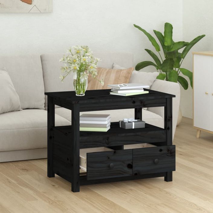 Table basse Noir 71x49x55 cm Bois massif de pin - Photo n°4