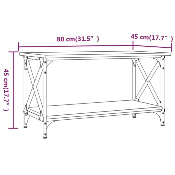 Table basse Noir 80x45x45 cm Bois d'ingénierie et fer - Photo n°8