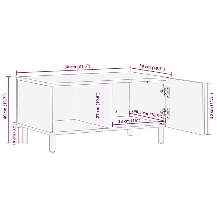 Table basse noir 80x50x40 cm bois de manguier massif brut - Photo n°12