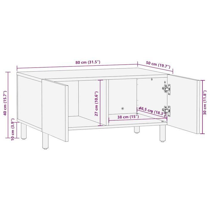 Table basse noir 80x50x40 cm bois de manguier massif brut - Photo n°11