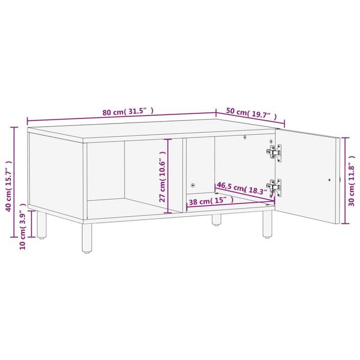 Table basse noir 80x50x40 cm bois massif de manguier - Photo n°11