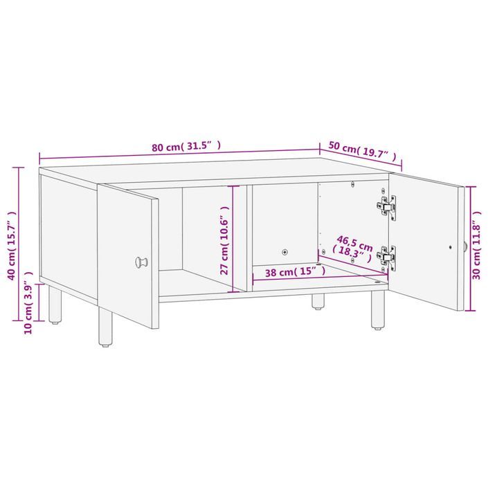 Table basse noir 80x50x40 cm bois massif de manguier - Photo n°10