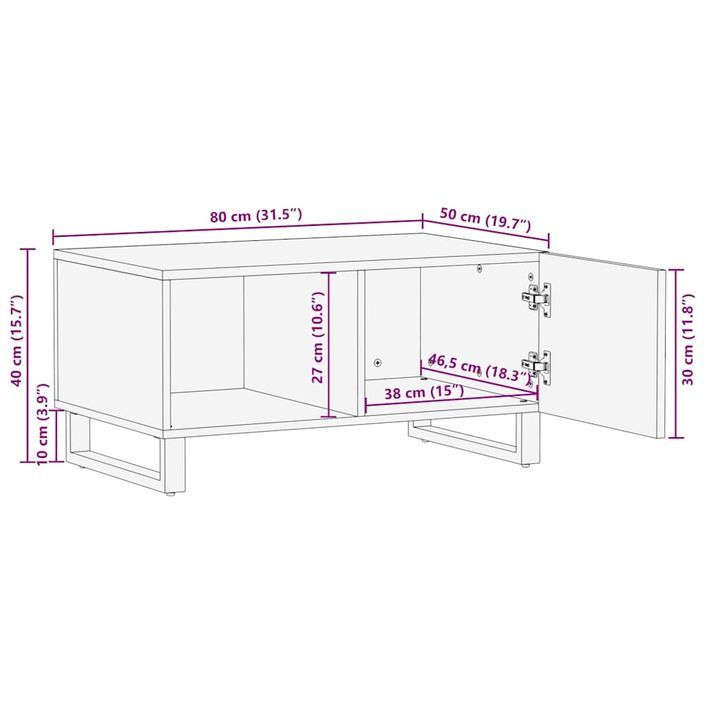 Table basse noir 80x50x40 cm bois massif de manguier - Photo n°12