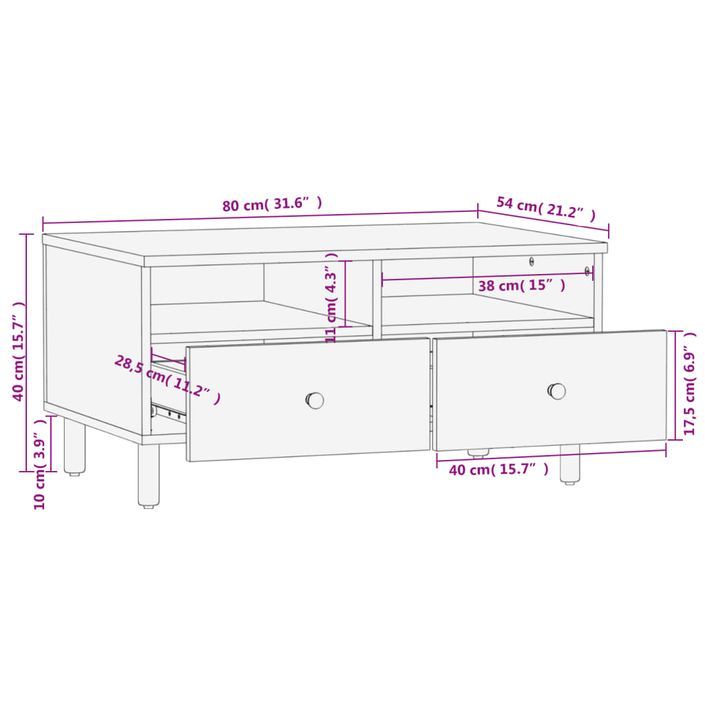 Table basse noir 80x54x40 cm bois massif de manguier - Photo n°12