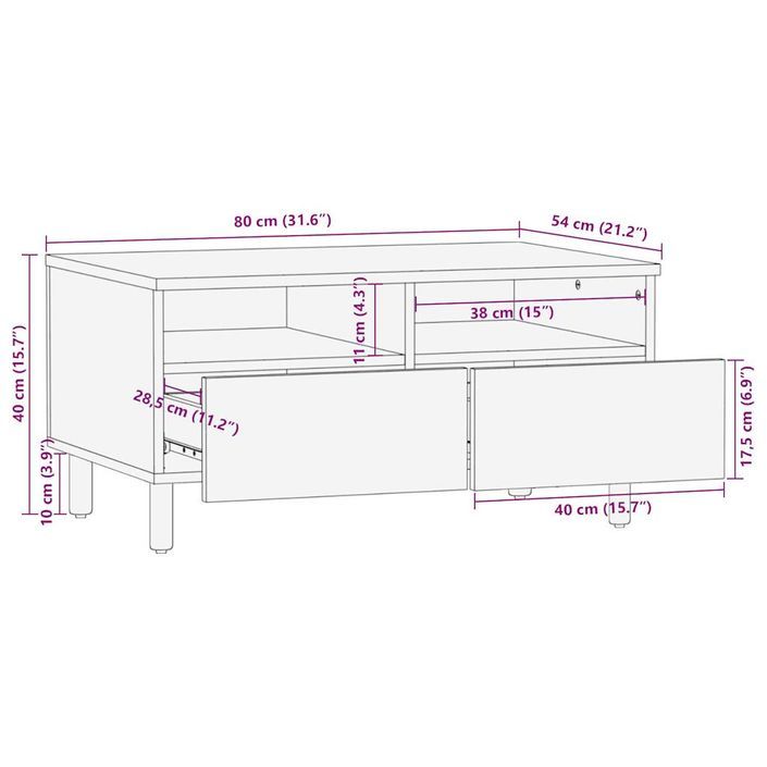 Table basse noir 80x54x40 cm bois massif de manguier brut - Photo n°11