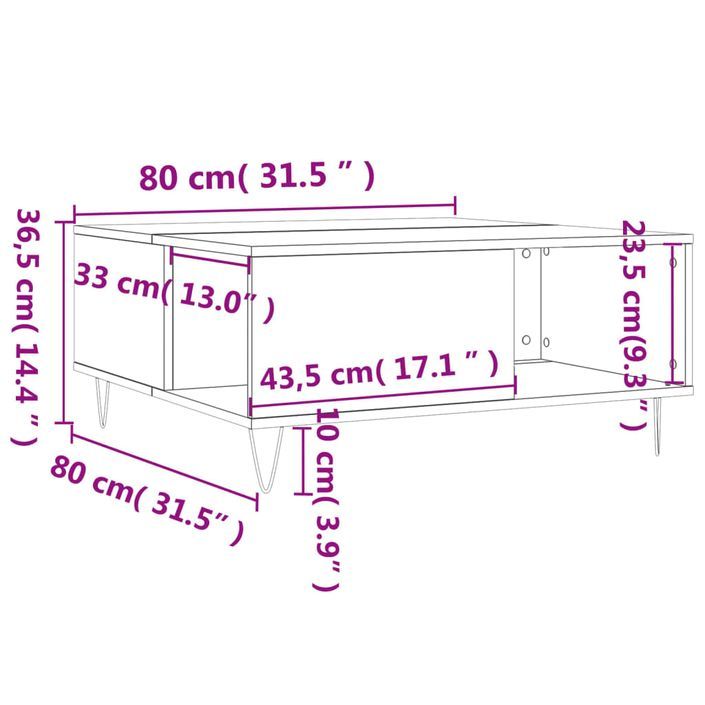 Table basse noir 80x80x36,5 cm bois d'ingénierie - Photo n°9