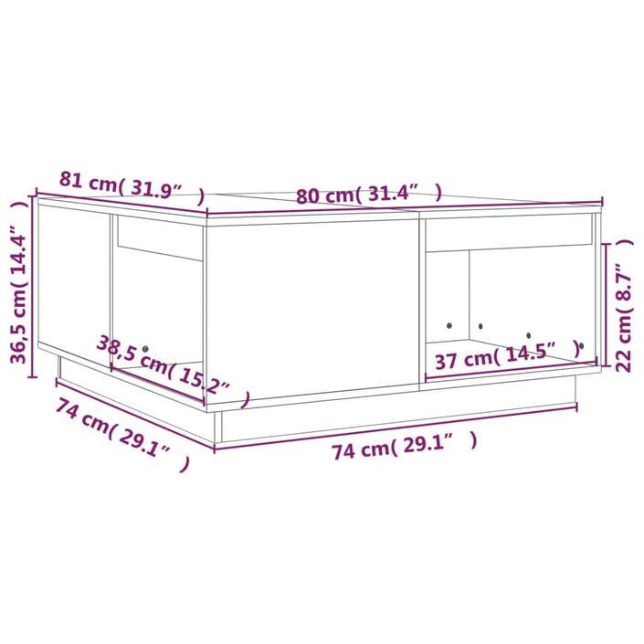 Table basse Noir 80x81x36,5 cm Bois massif de pin - Photo n°8