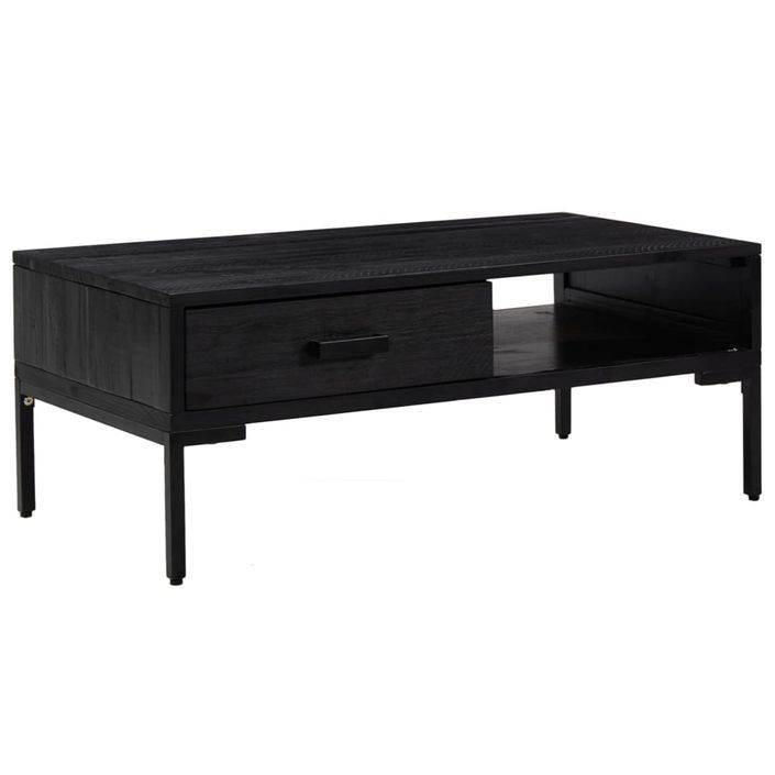 Table basse Noir 90x50x35 cm Bois de pin massif - Photo n°1