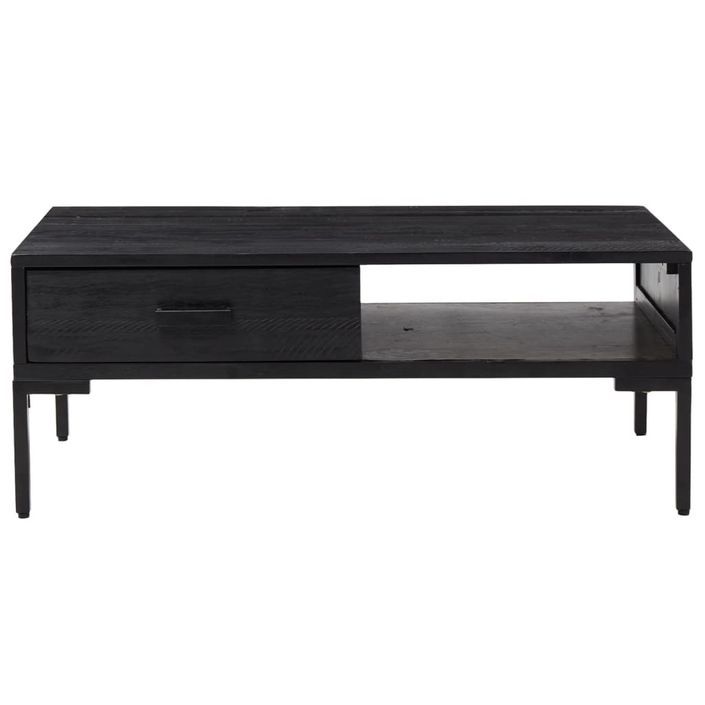 Table basse Noir 90x50x35 cm Bois de pin massif - Photo n°3