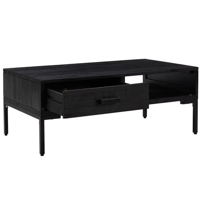 Table basse Noir 90x50x35 cm Bois de pin massif - Photo n°4