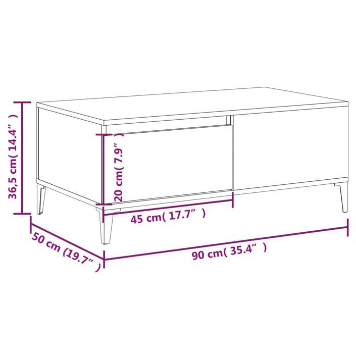 Table basse Noir 90x50x36,5 cm Bois d'ingénierie - Photo n°10