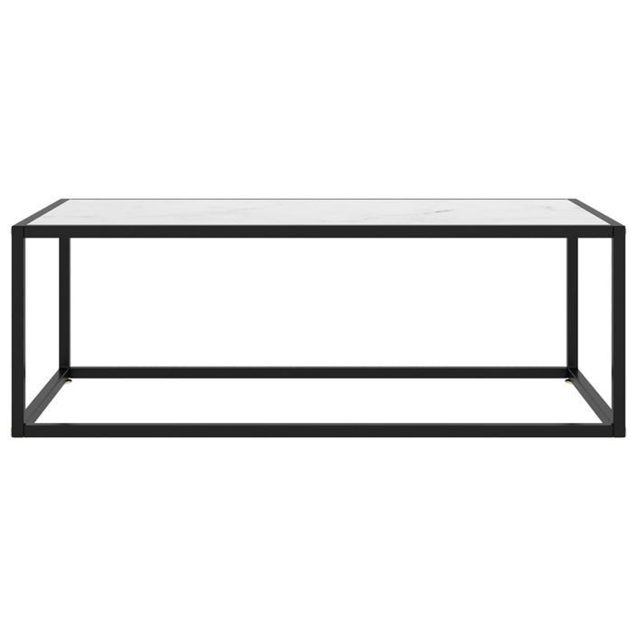 Table basse Noir avec verre marbre blanc 100x50x35 cm - Photo n°2