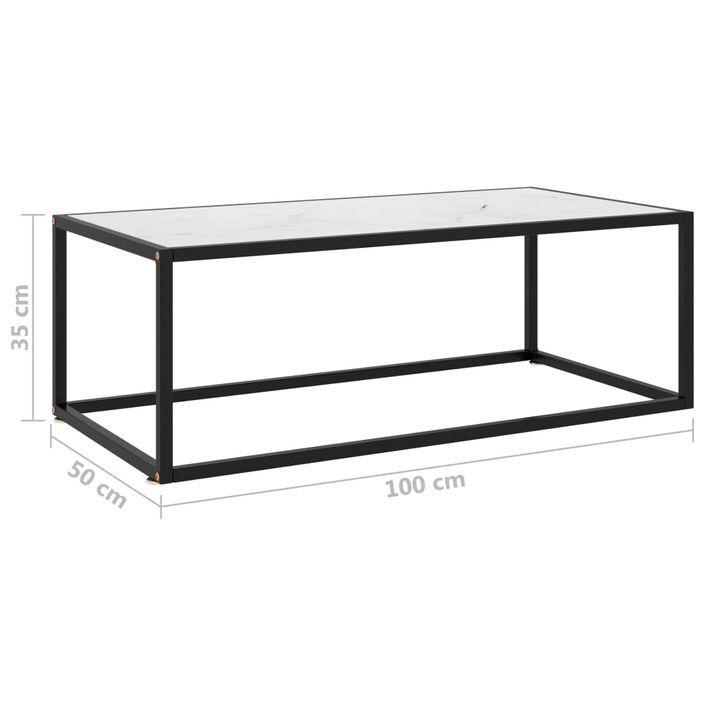 Table basse Noir avec verre marbre blanc 100x50x35 cm - Photo n°6
