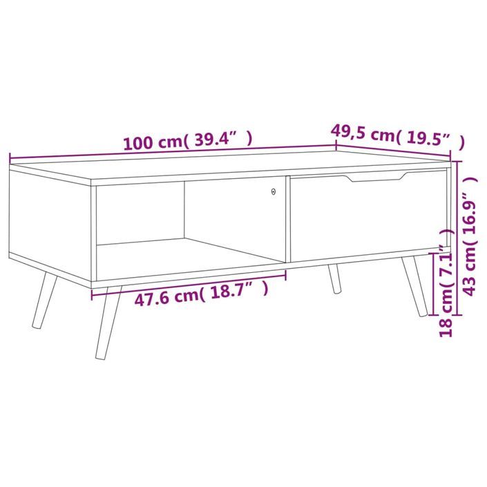 Table basse Noir brillant 100x49,5x43 cm Bois d'ingénierie - Photo n°7