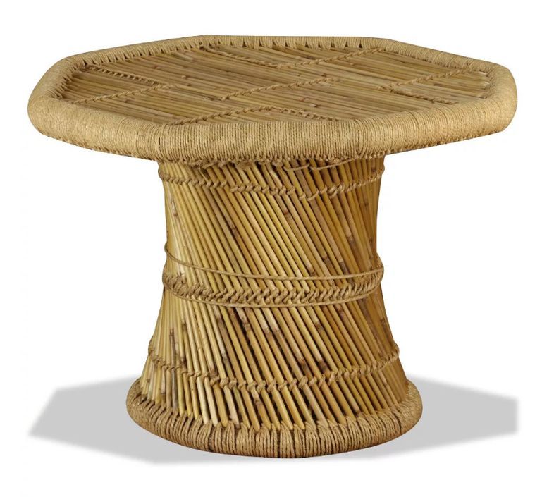 Table basse octogonale bambou et jute clair Kaidi - Photo n°1