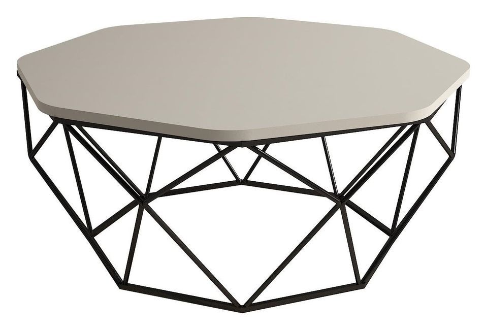 Table basse octogonale bois crème et pieds acier noir Diva 90 cm - Photo n°1