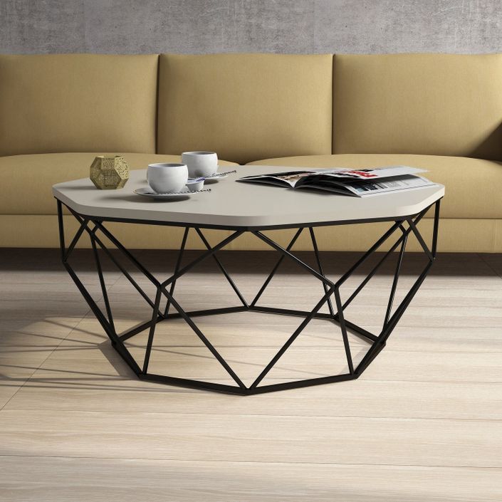 Table basse octogonale bois crème et pieds acier noir Diva 90 cm - Photo n°3