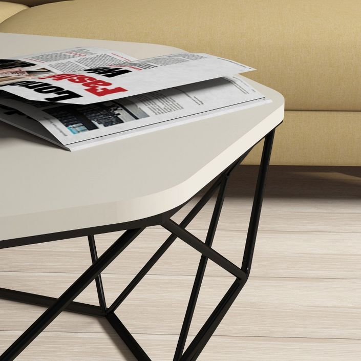 Table basse octogonale bois crème et pieds acier noir Diva 90 cm - Photo n°4