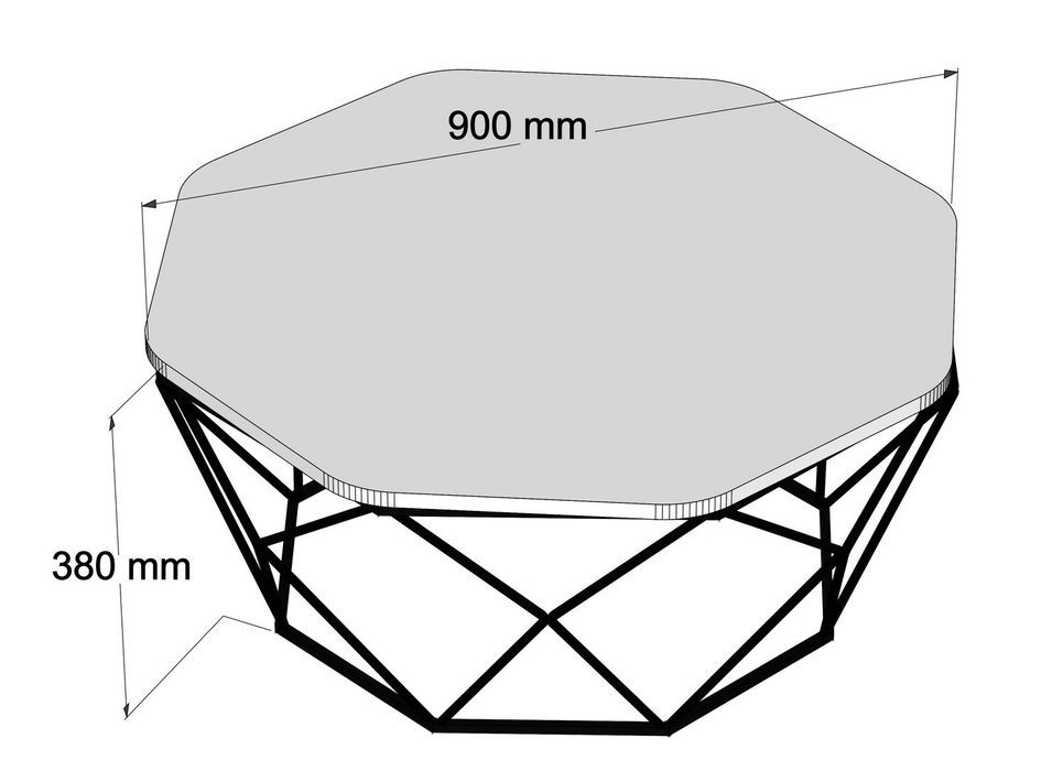 Table basse octogonale bois noyer et pieds acier noir Diva 90 cm - Photo n°5